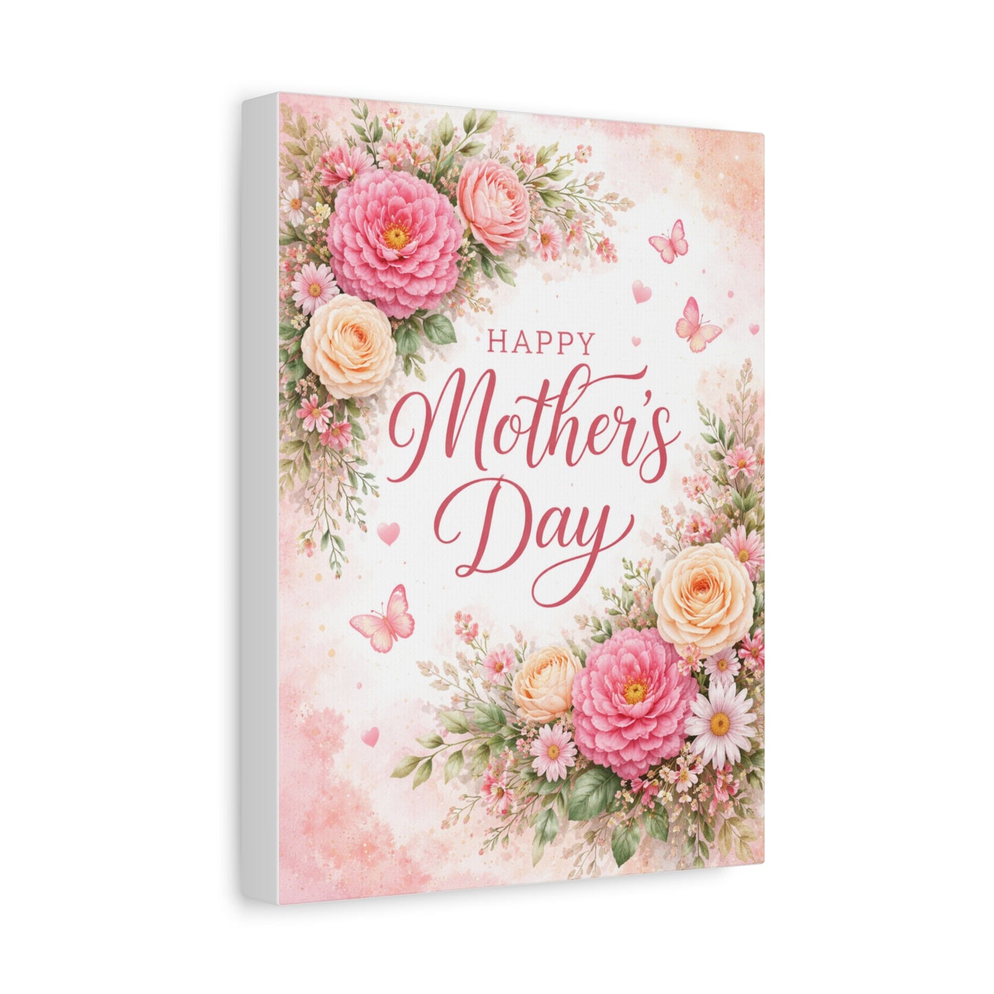 Mother's Day Canvas Wall Art - "Happy Mother's Day" Floral Stretched Matte Print