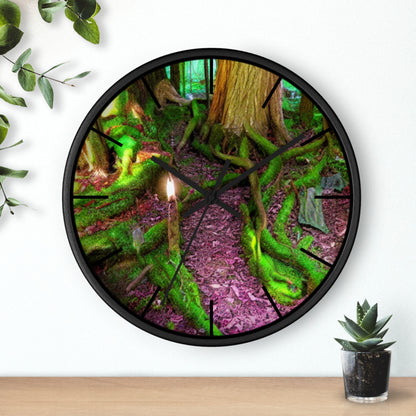 Enchanted Forest Wall Clock — Mossy Tree Roots with Candlelight