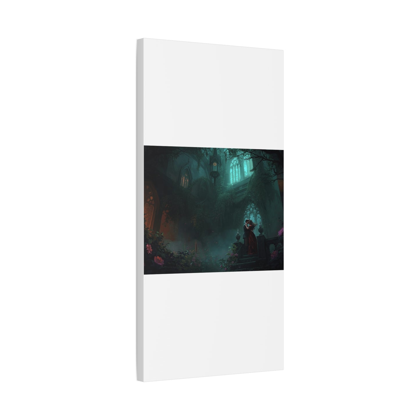 Gothic Romance Matte Canvas Wall Art — Enchanted Ruins with Lovers