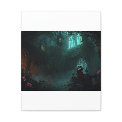 Gothic Romance Matte Canvas Wall Art — Enchanted Ruins with Lovers