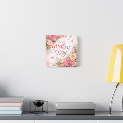 Mother's Day Canvas Wall Art - "Happy Mother's Day" Floral Stretched Matte Print