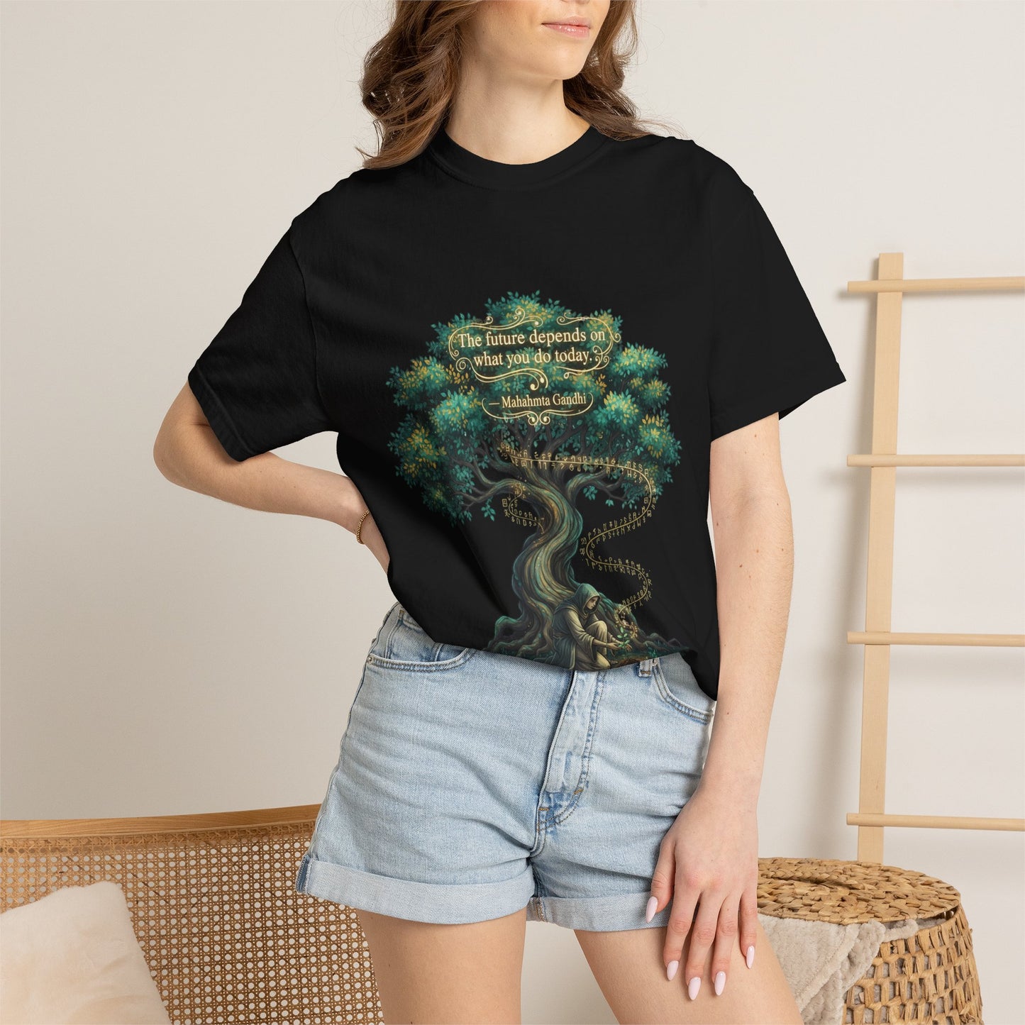 Tree of Wisdom T‑Shirt — "The future depends on what we do today" Nature Quote Tee