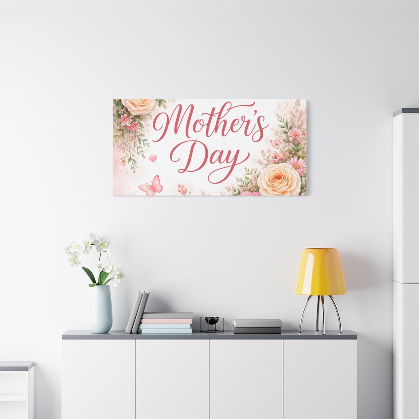 Mother's Day Canvas Wall Art - "Happy Mother's Day" Floral Stretched Matte Print