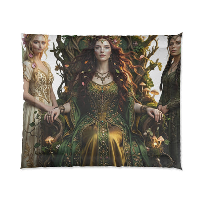 Court Goddess Comforter - Fantasy Medieval Green Queen Bedding