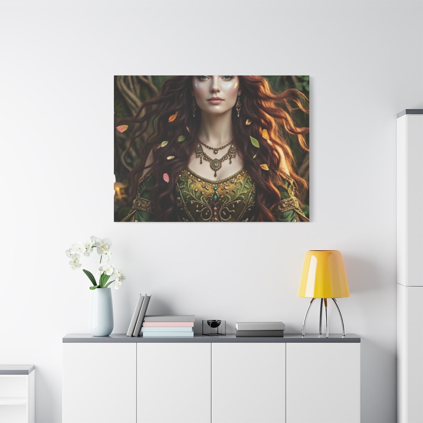 Forest Goddess Canvas Print – Ethereal Redhead Portrait Matte Stretched Wall Art
