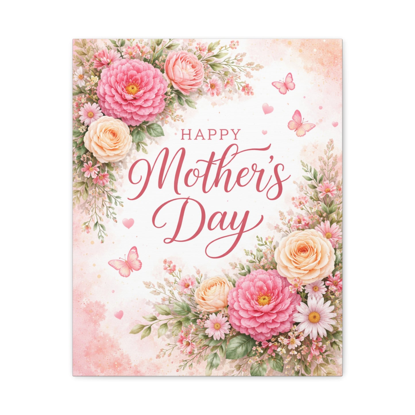 Mother's Day Canvas Wall Art - "Happy Mother's Day" Floral Stretched Matte Print