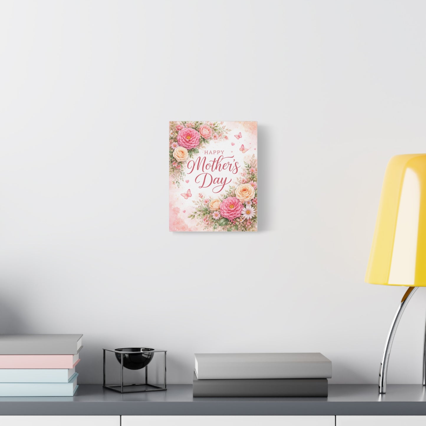 Mother's Day Canvas Wall Art - "Happy Mother's Day" Floral Stretched Matte Print