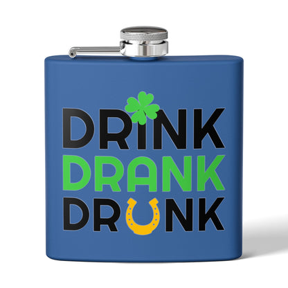 Stainless Flask — "Drink Drank Drunk" St. Patrick's Day 6oz Hip Flask