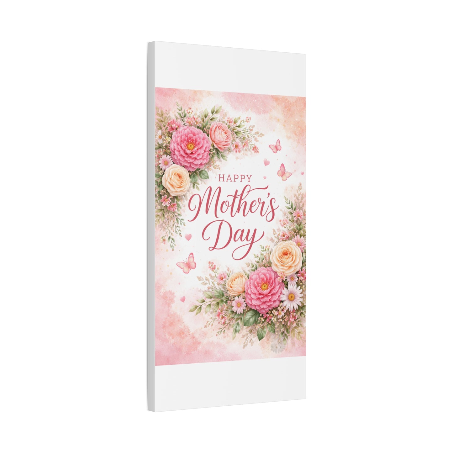 Mother's Day Canvas Wall Art - "Happy Mother's Day" Floral Stretched Matte Print