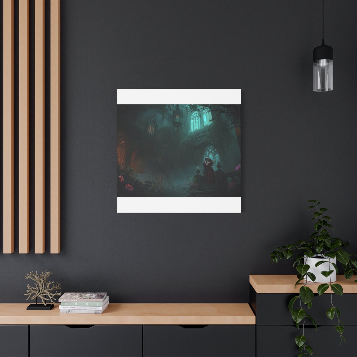 Gothic Romance Matte Canvas Wall Art — Enchanted Ruins with Lovers