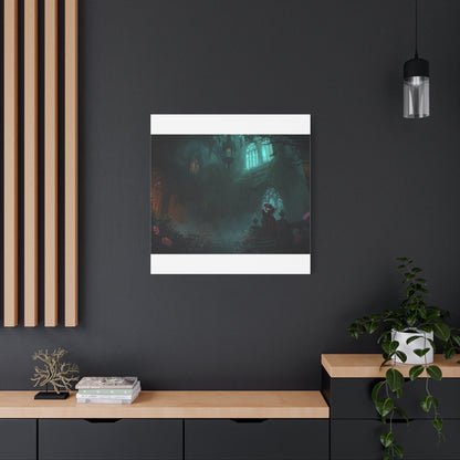 Gothic Romance Matte Canvas Wall Art — Enchanted Ruins with Lovers