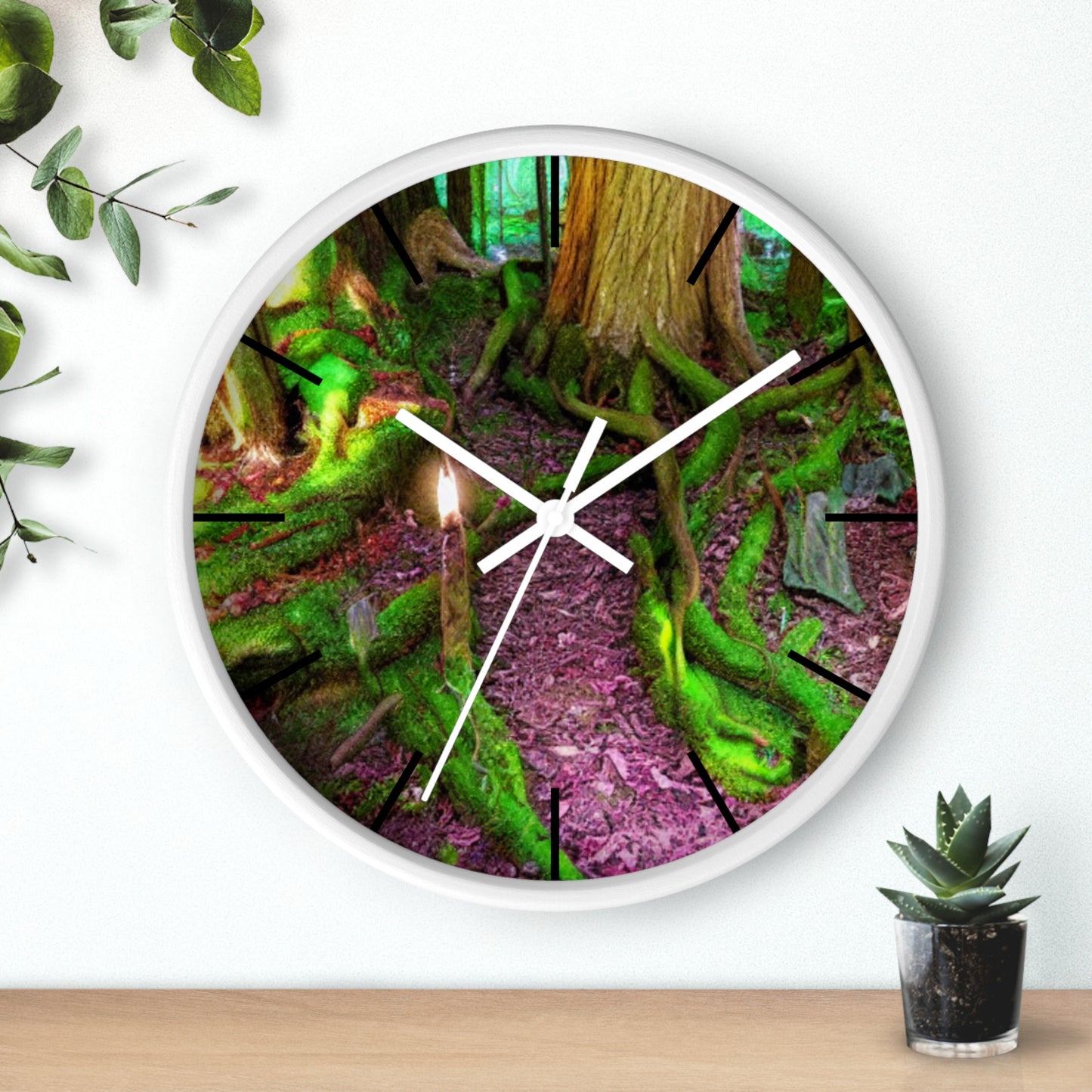 Enchanted Forest Wall Clock — Mossy Tree Roots with Candlelight
