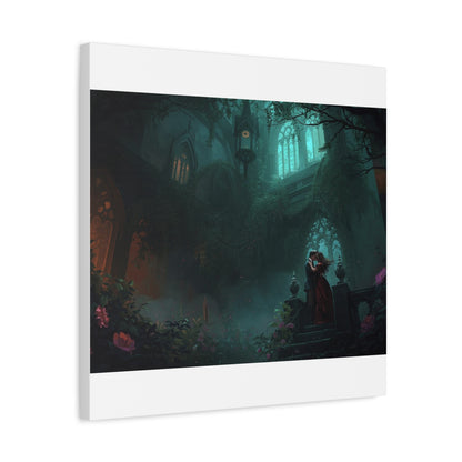 Gothic Romance Matte Canvas Wall Art — Enchanted Ruins with Lovers