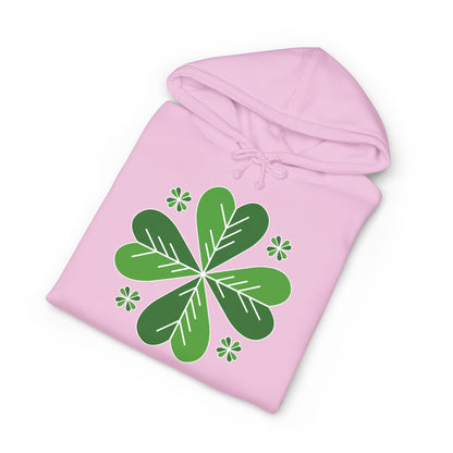 St. Patrick’s Day Clover Hoodie — Green Four-Leaf Shamrock Design