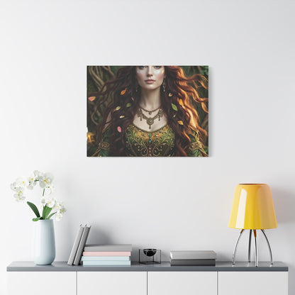 Forest Goddess Canvas Print – Ethereal Redhead Portrait Matte Stretched Wall Art