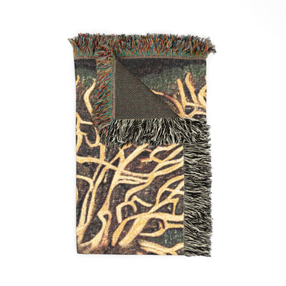 Woven Blanket: Golden Tree of Life Throw (Bohemian Decorative Tapestry Blanket)