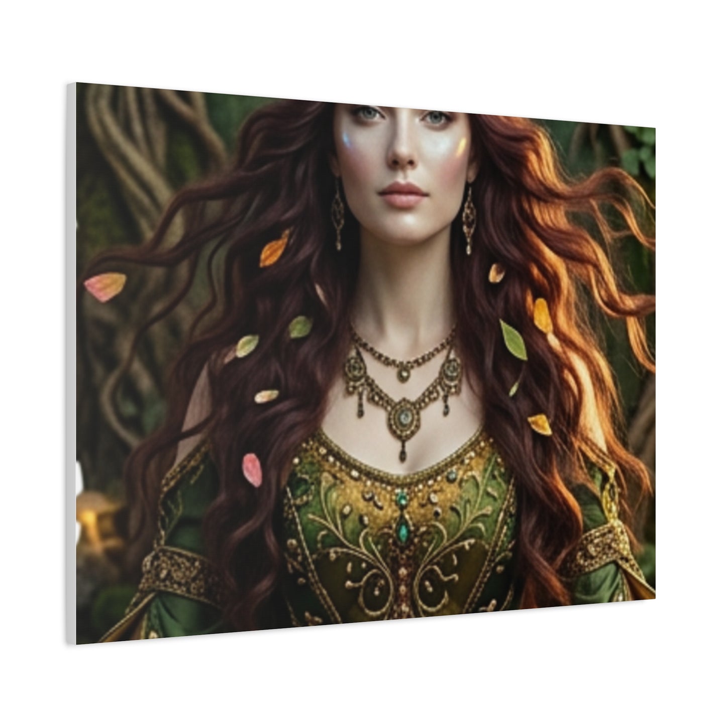 Forest Goddess Canvas Print – Ethereal Redhead Portrait Matte Stretched Wall Art
