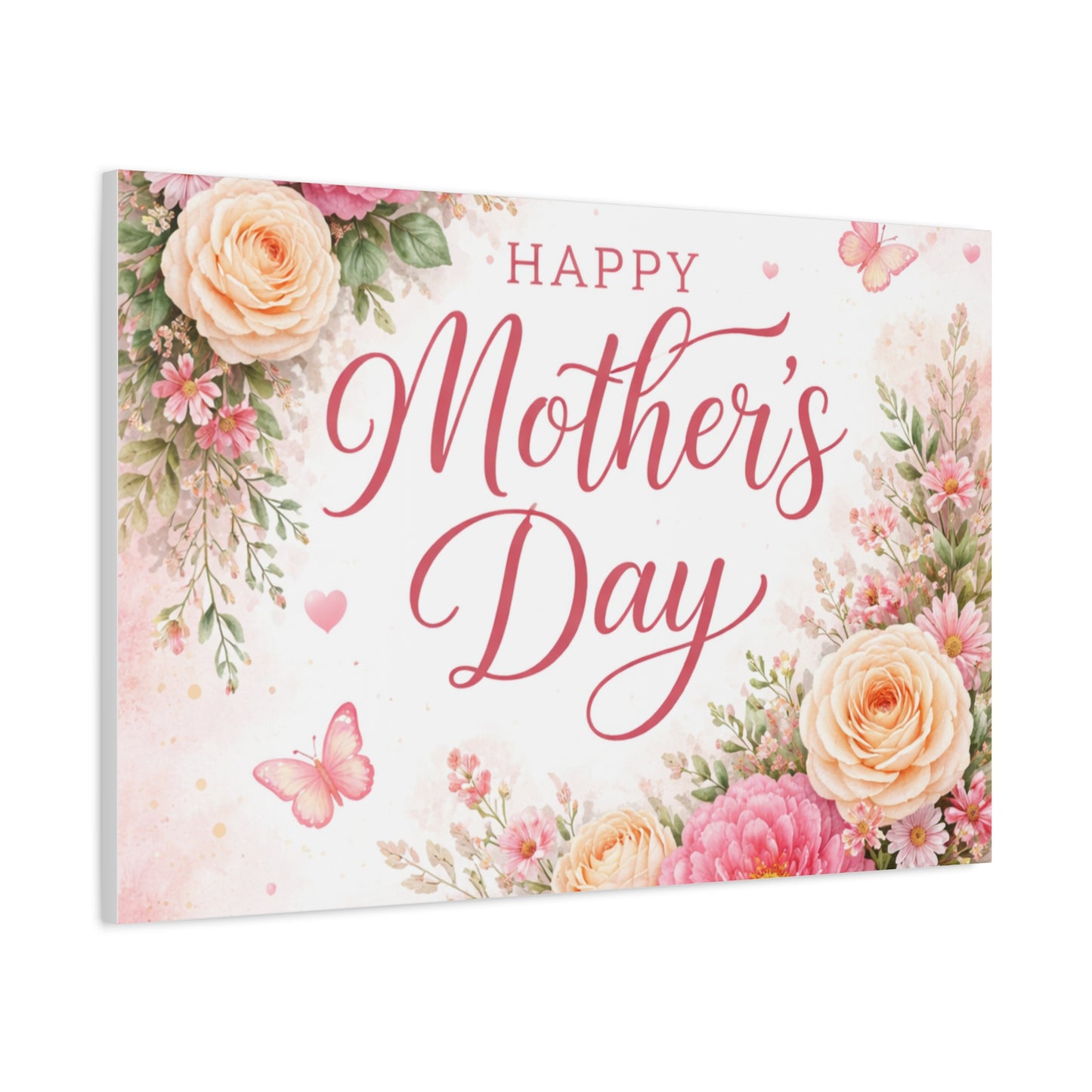 Mother's Day Canvas Wall Art - "Happy Mother's Day" Floral Stretched Matte Print