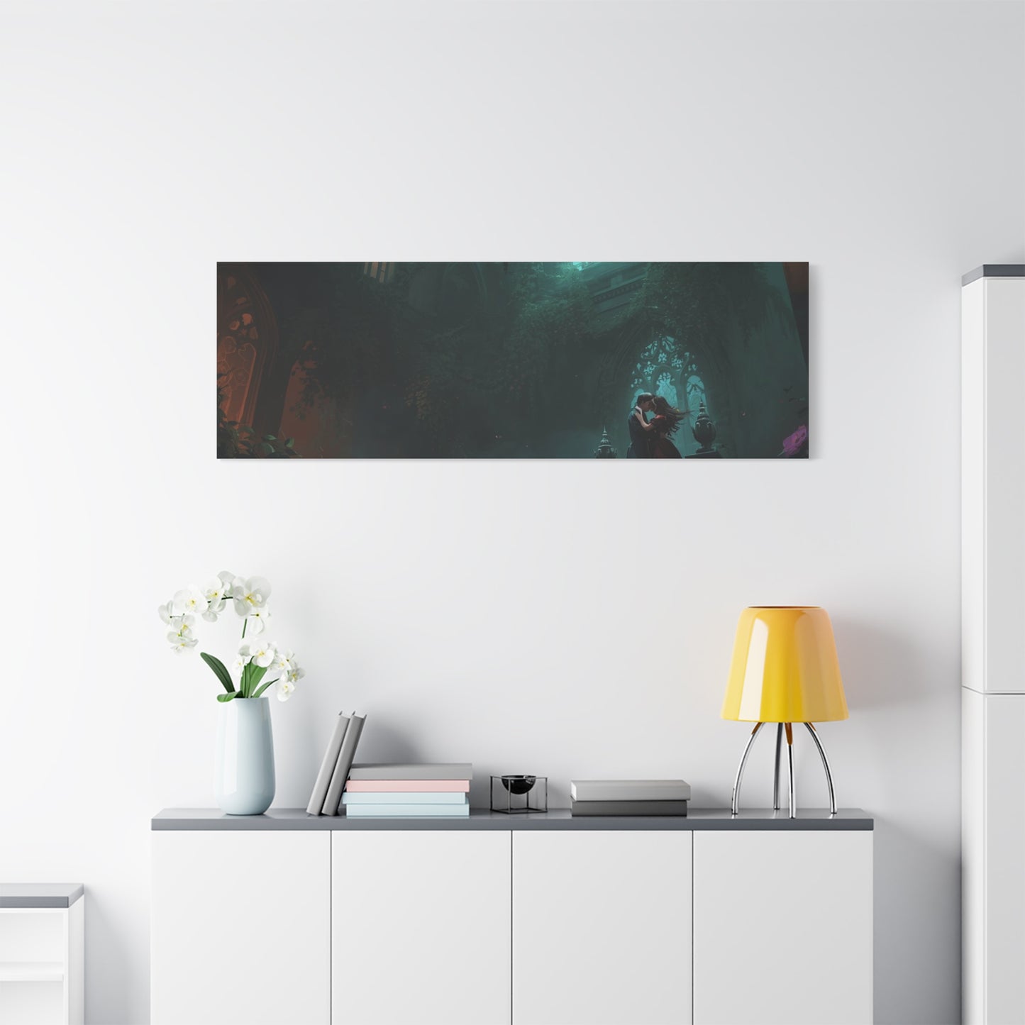 Gothic Romance Matte Canvas Wall Art — Enchanted Ruins with Lovers