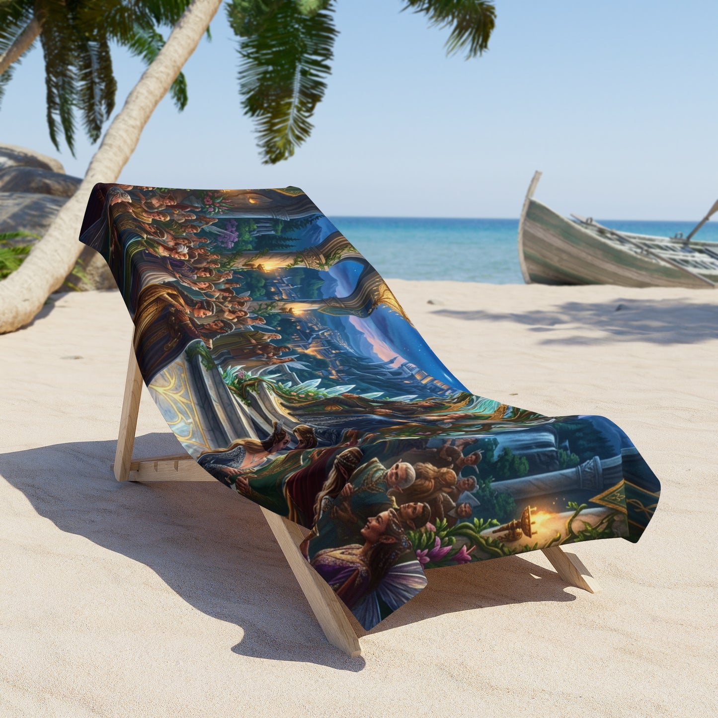 Regal Fantasy Throne Beach Towel — Enchanted Royal Court Illustration