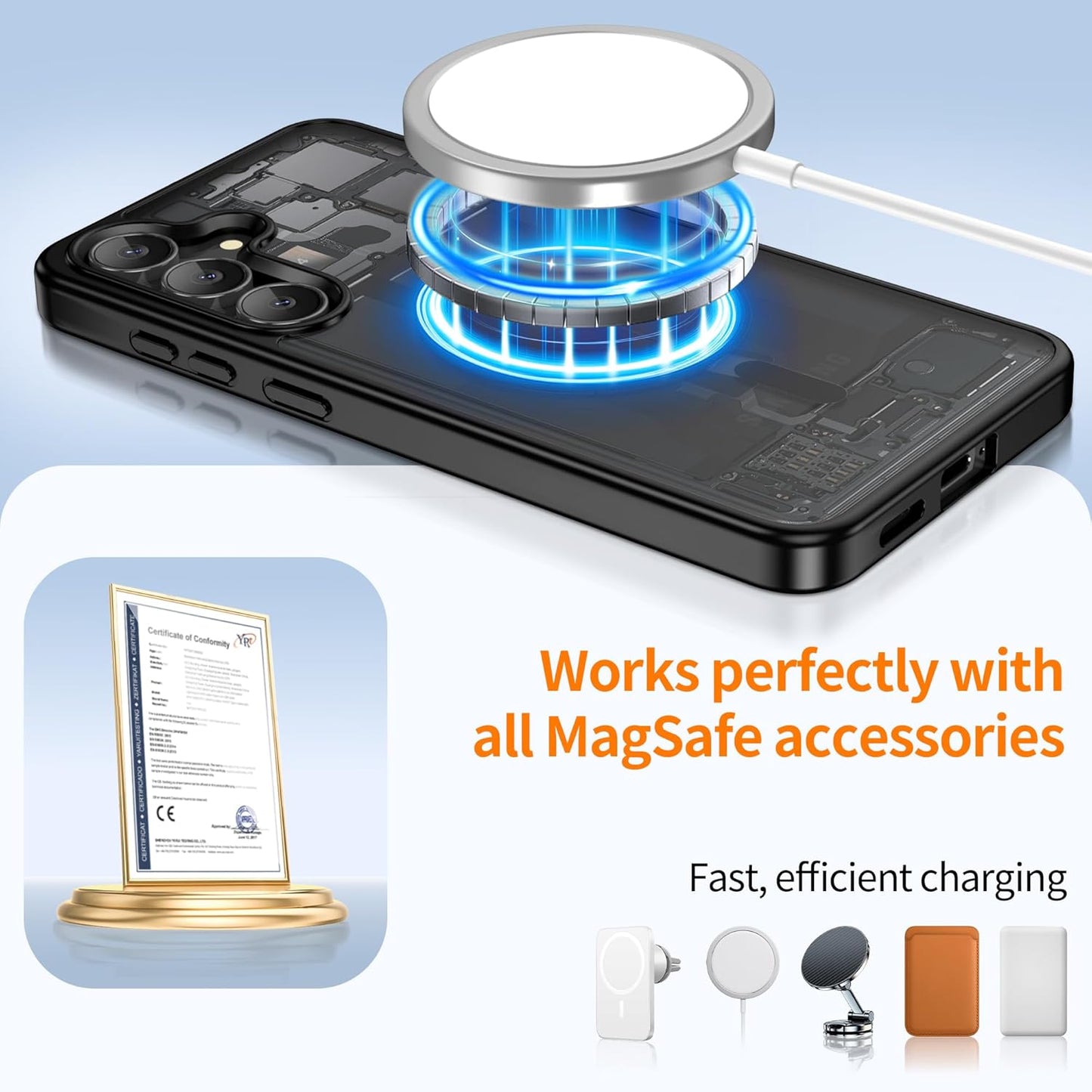 for Samsung Galaxy S24/S25 Case with 2 PCS Screen Protector (Compatible with Magsafe)(Military Grade Drop Protection) Slim Translucent Matte & Anti-Fingerprint Phone Cover for S24/S25,Black