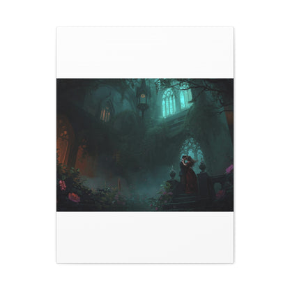 Gothic Romance Matte Canvas Wall Art — Enchanted Ruins with Lovers