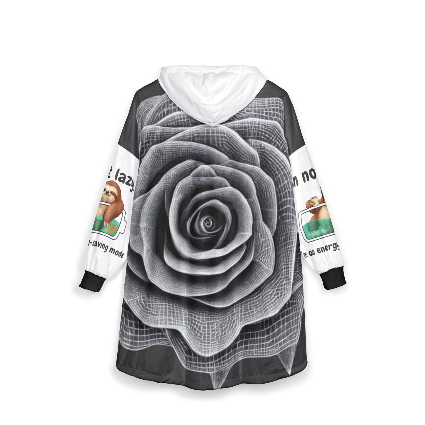 Black & White Rose Hooded Blanket — Cozy Floral Oversized Throw