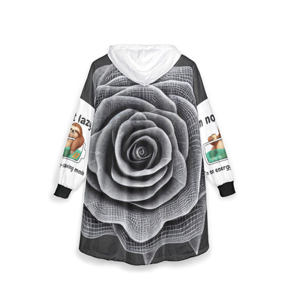 Black & White Rose Hooded Blanket — Cozy Floral Oversized Throw
