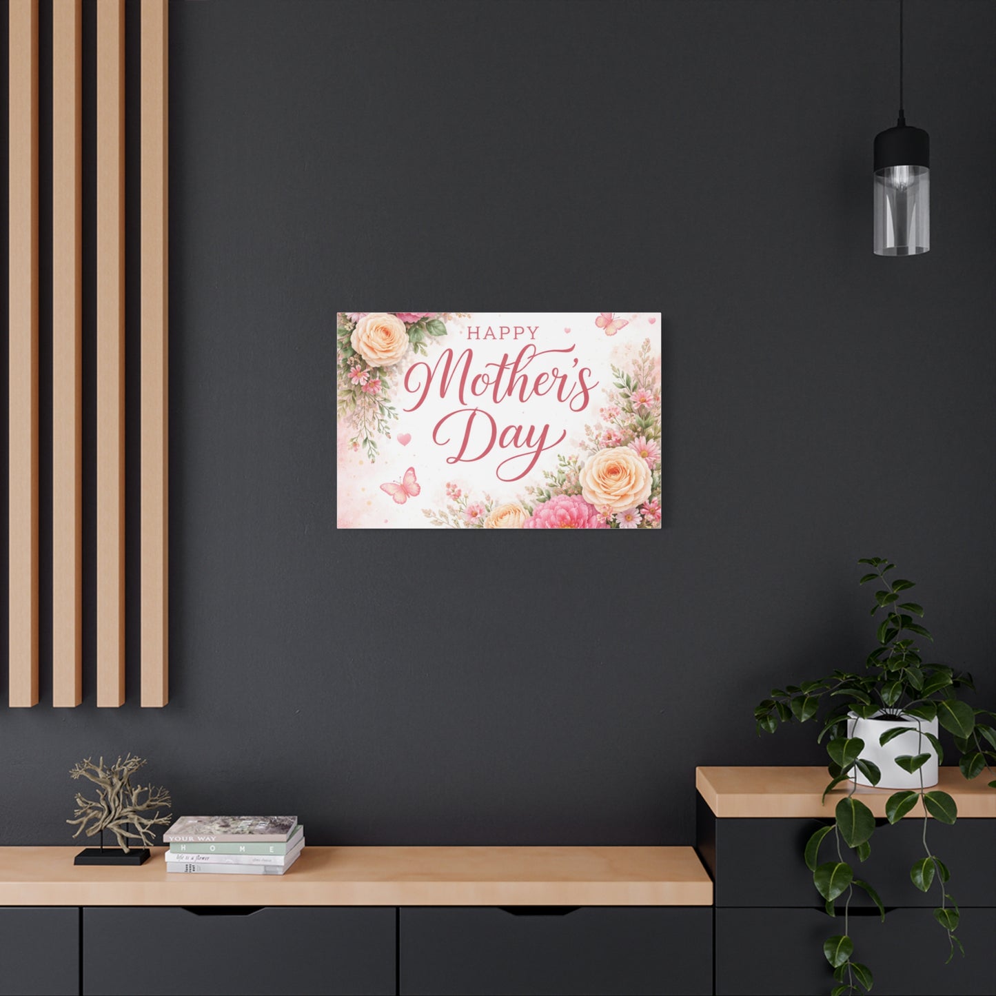 Mother's Day Canvas Wall Art - "Happy Mother's Day" Floral Stretched Matte Print