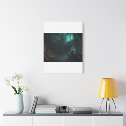 Gothic Romance Matte Canvas Wall Art — Enchanted Ruins with Lovers