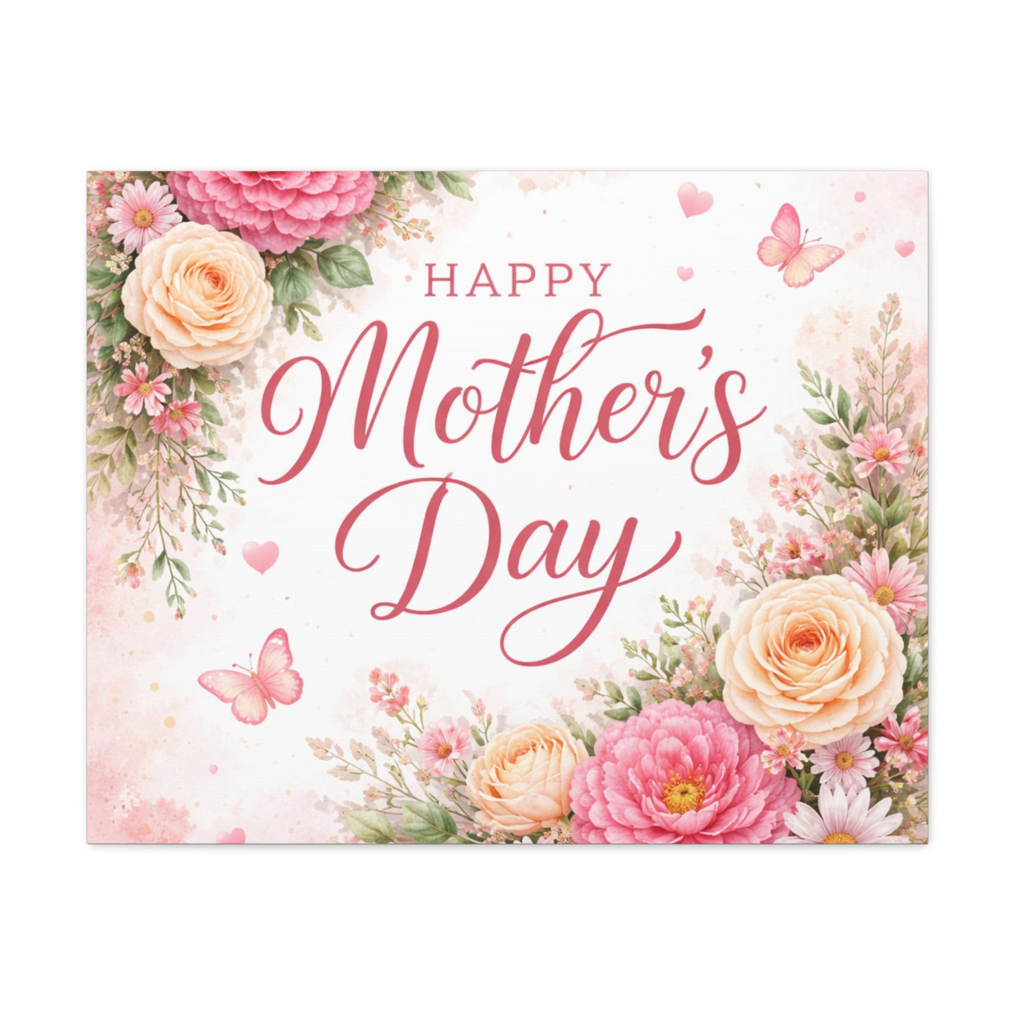 Mother's Day Canvas Wall Art - "Happy Mother's Day" Floral Stretched Matte Print