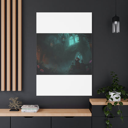 Gothic Romance Matte Canvas Wall Art — Enchanted Ruins with Lovers