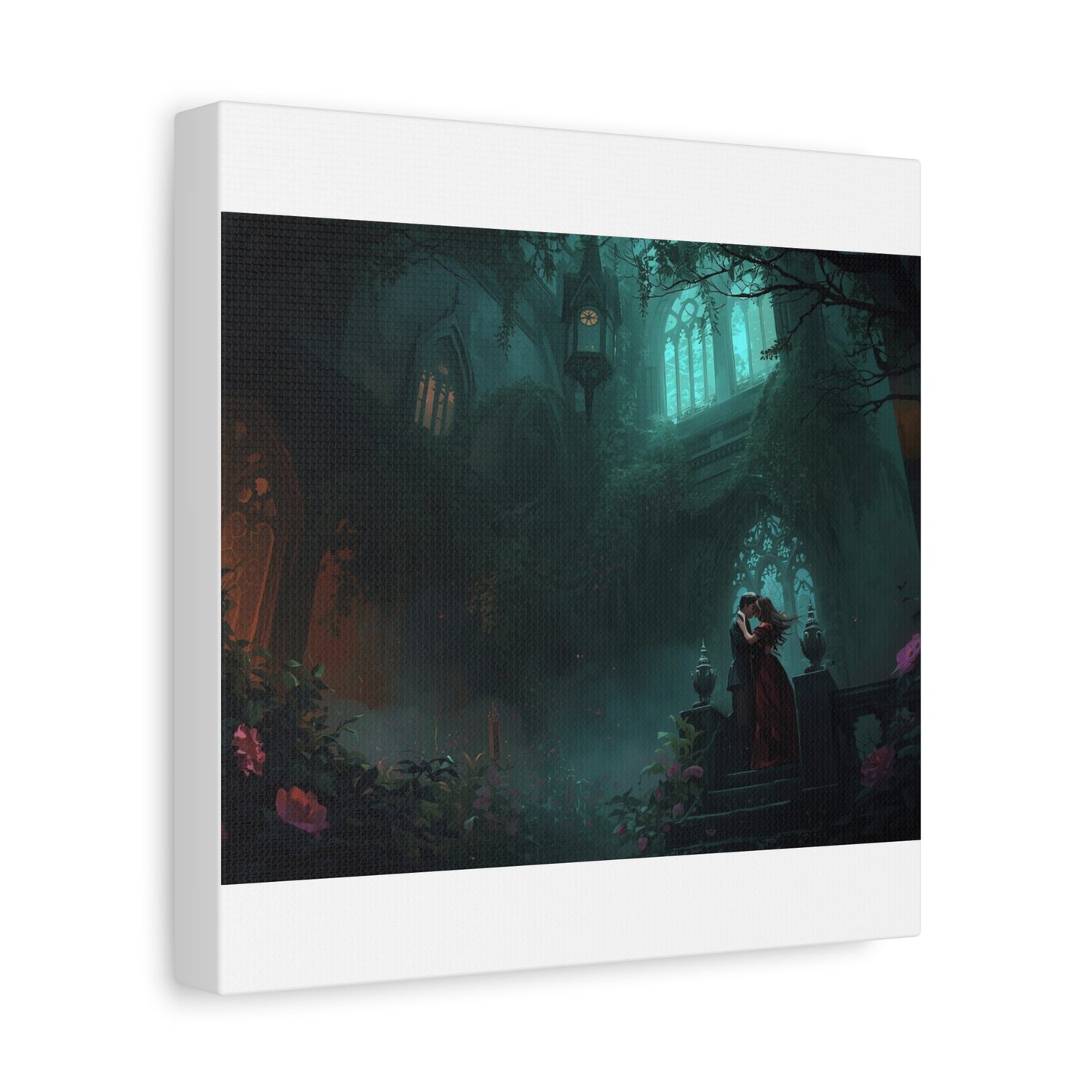 Gothic Romance Matte Canvas Wall Art — Enchanted Ruins with Lovers