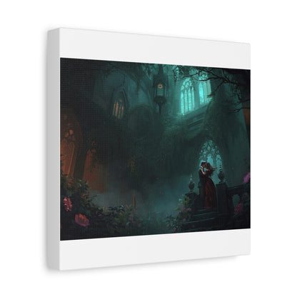 Gothic Romance Matte Canvas Wall Art — Enchanted Ruins with Lovers