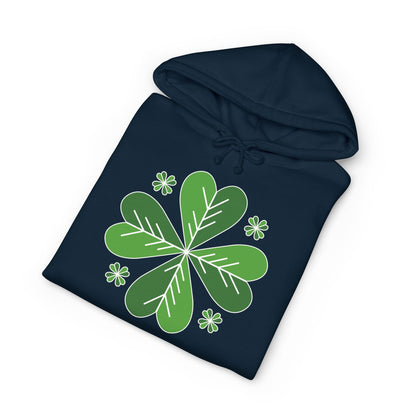 St. Patrick’s Day Clover Hoodie — Green Four-Leaf Shamrock Design