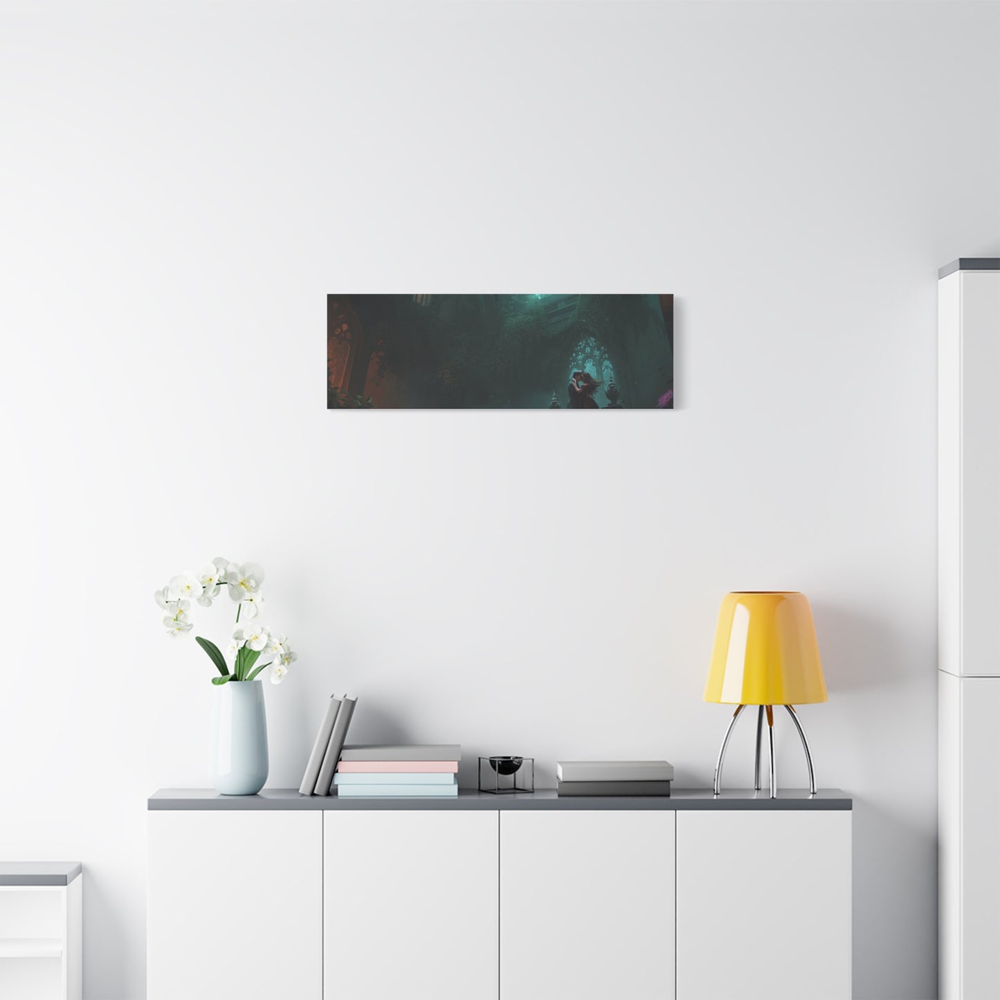 Gothic Romance Matte Canvas Wall Art — Enchanted Ruins with Lovers