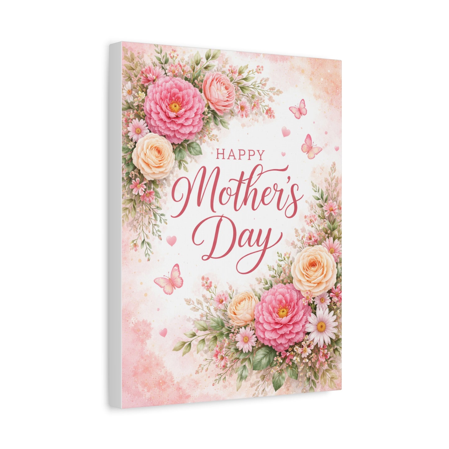 Mother's Day Canvas Wall Art - "Happy Mother's Day" Floral Stretched Matte Print