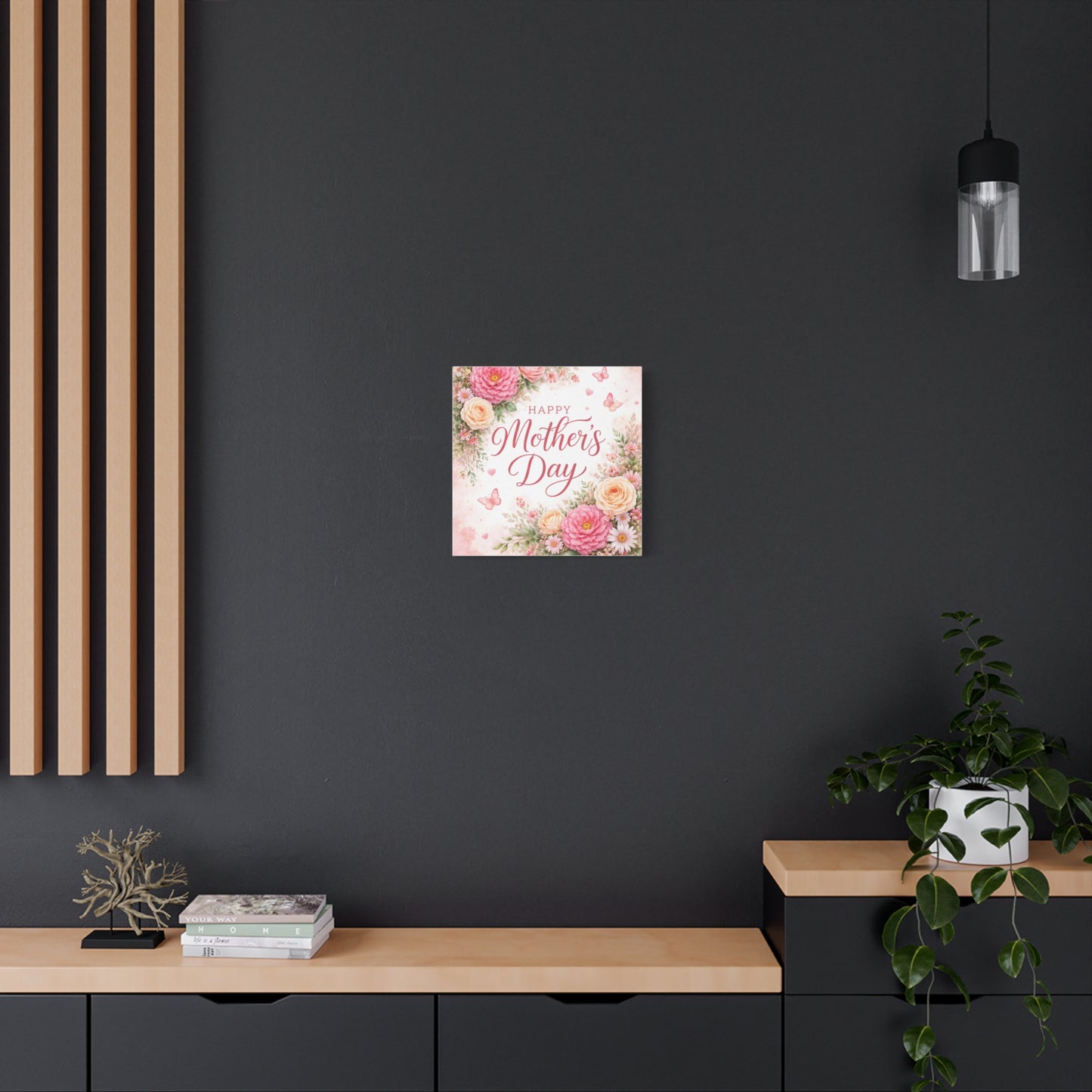 Mother's Day Canvas Wall Art - "Happy Mother's Day" Floral Stretched Matte Print