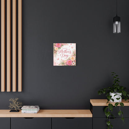 Mother's Day Canvas Wall Art - "Happy Mother's Day" Floral Stretched Matte Print