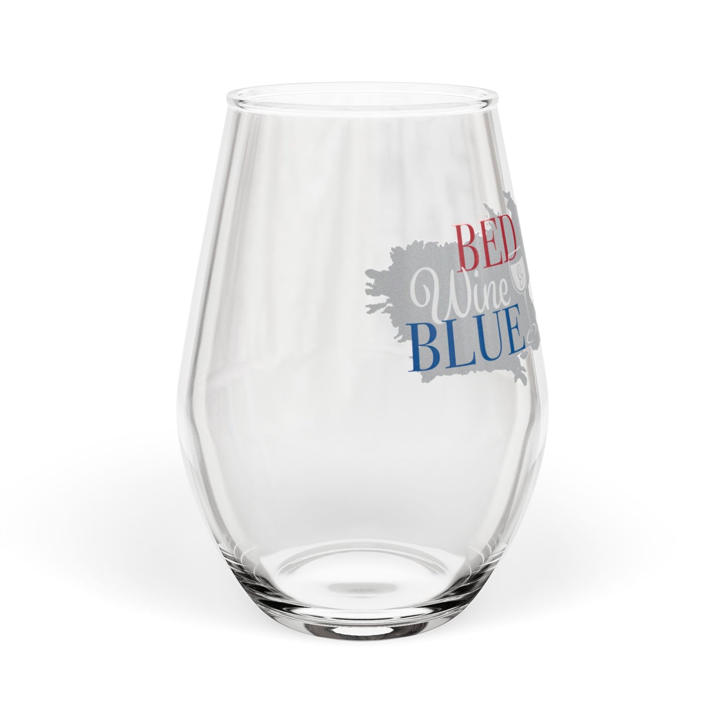 Stemless Wine Glass — Red, White & Blue 'Bed Wine Blue' Patriotic Design, 11.75oz