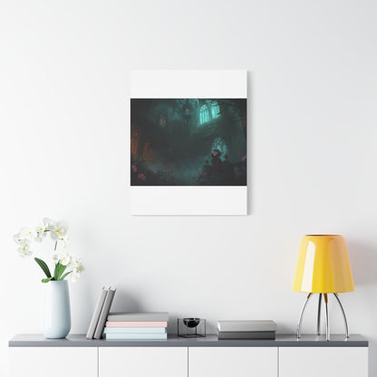 Gothic Romance Matte Canvas Wall Art — Enchanted Ruins with Lovers