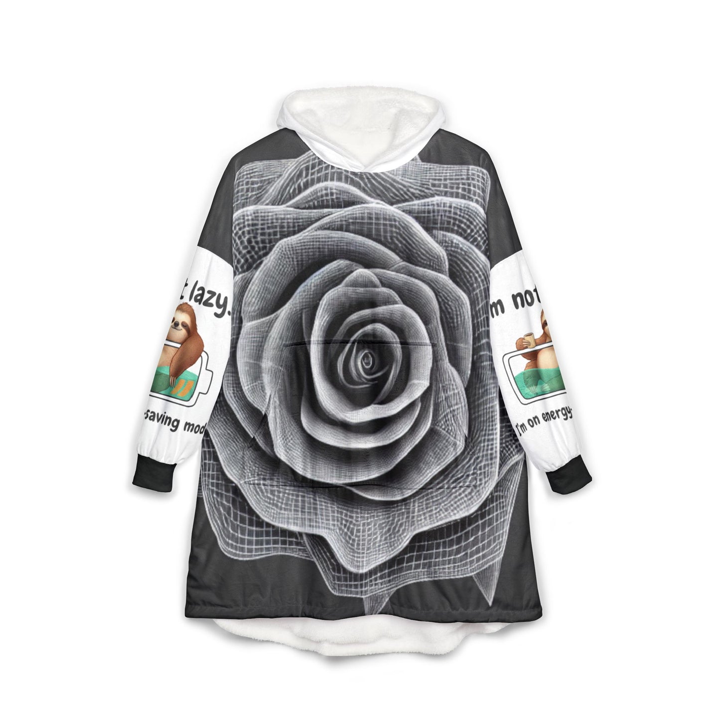 Black & White Rose Hooded Blanket — Cozy Floral Oversized Throw