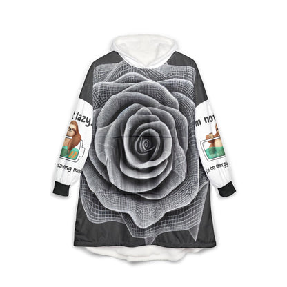 Black & White Rose Hooded Blanket — Cozy Floral Oversized Throw