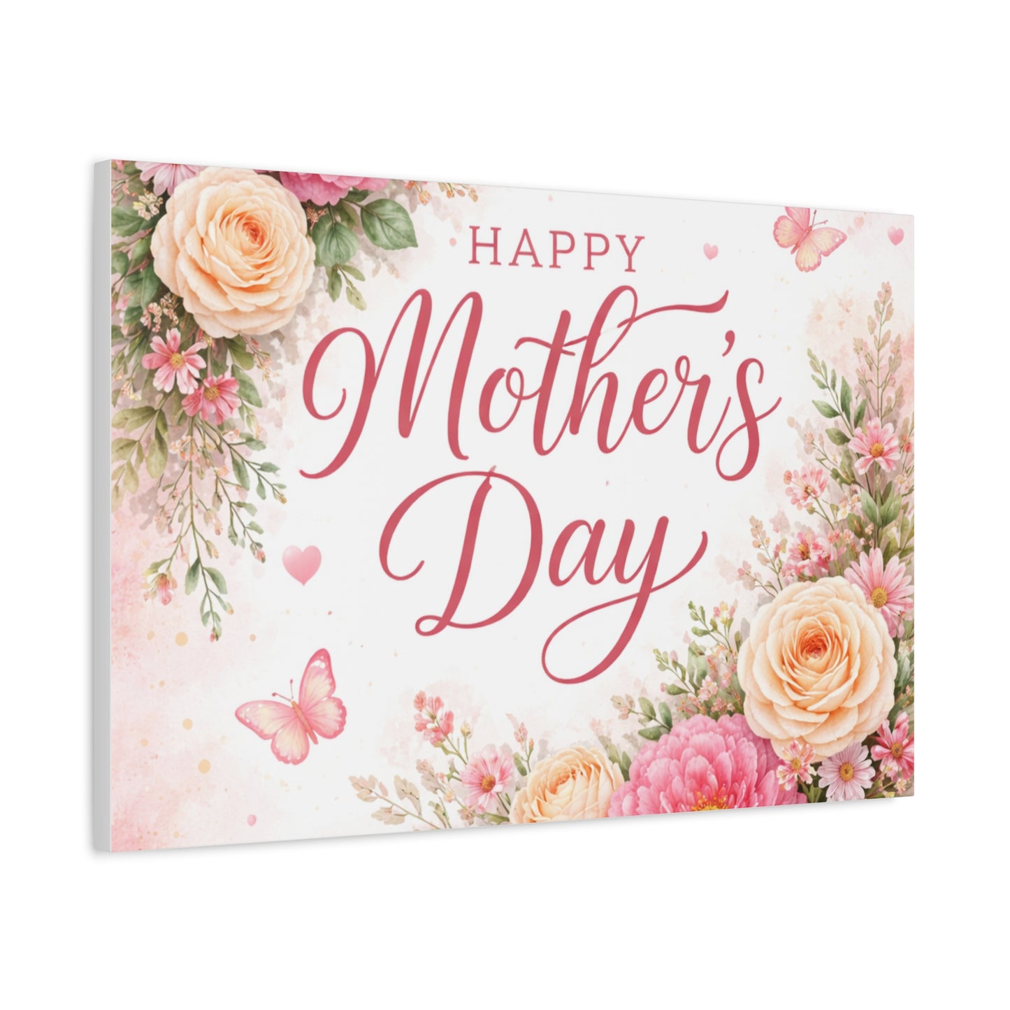 Mother's Day Canvas Wall Art - "Happy Mother's Day" Floral Stretched Matte Print