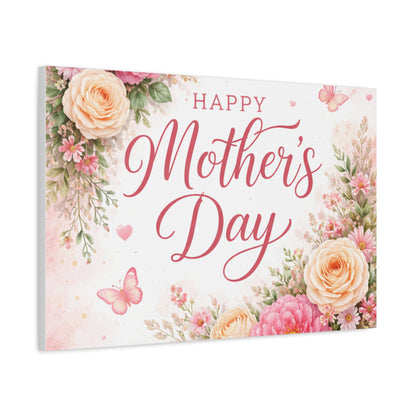 Mother's Day Canvas Wall Art - "Happy Mother's Day" Floral Stretched Matte Print