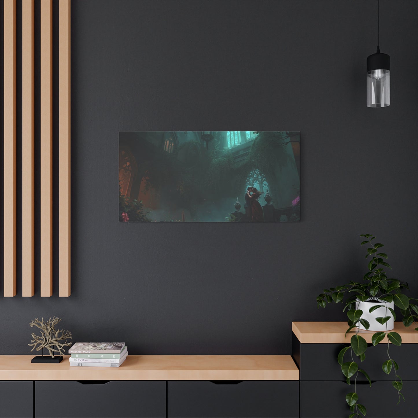 Gothic Romance Matte Canvas Wall Art — Enchanted Ruins with Lovers