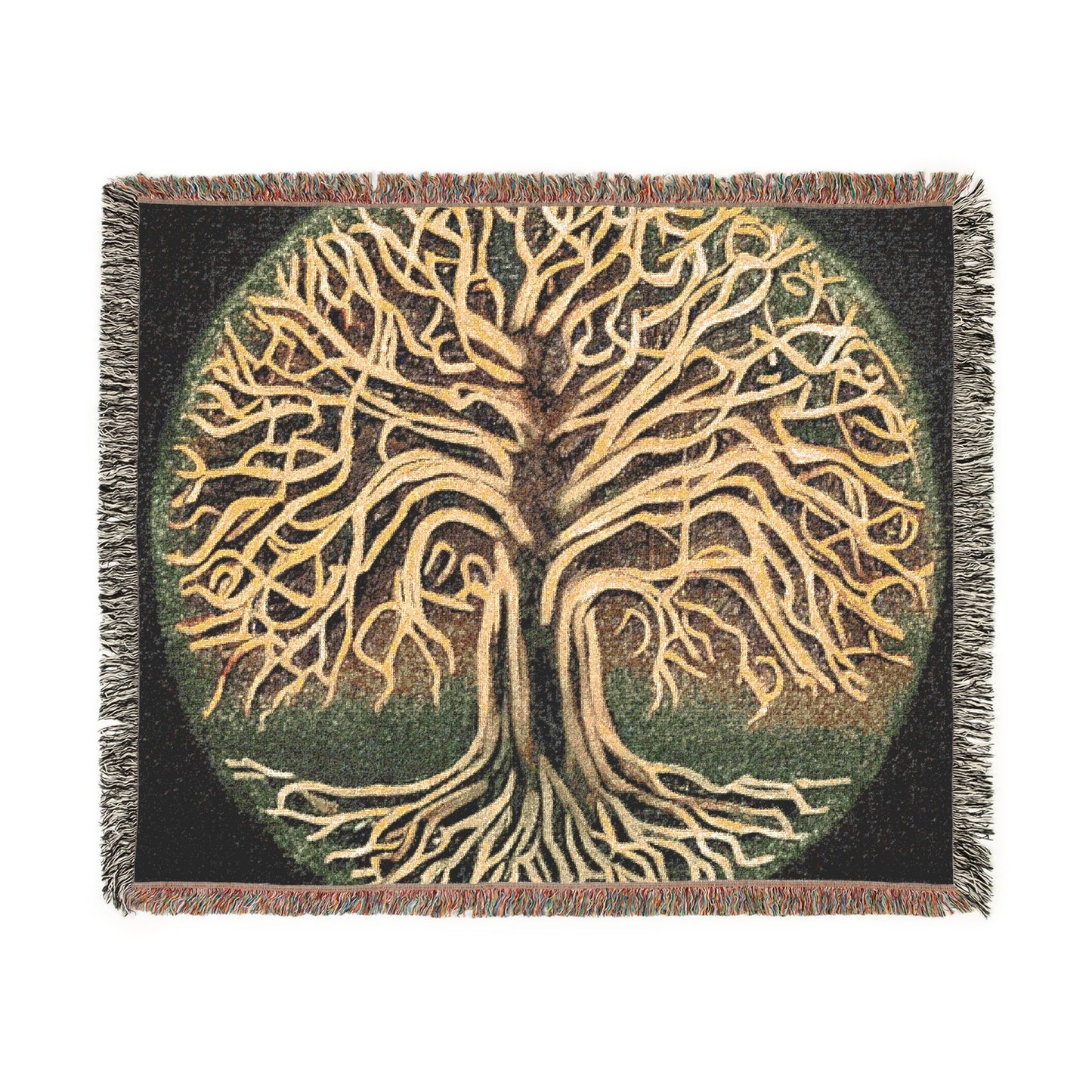 Woven Blanket: Golden Tree of Life Throw (Bohemian Decorative Tapestry Blanket)