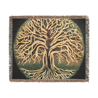 Woven Blanket: Golden Tree of Life Throw (Bohemian Decorative Tapestry Blanket)