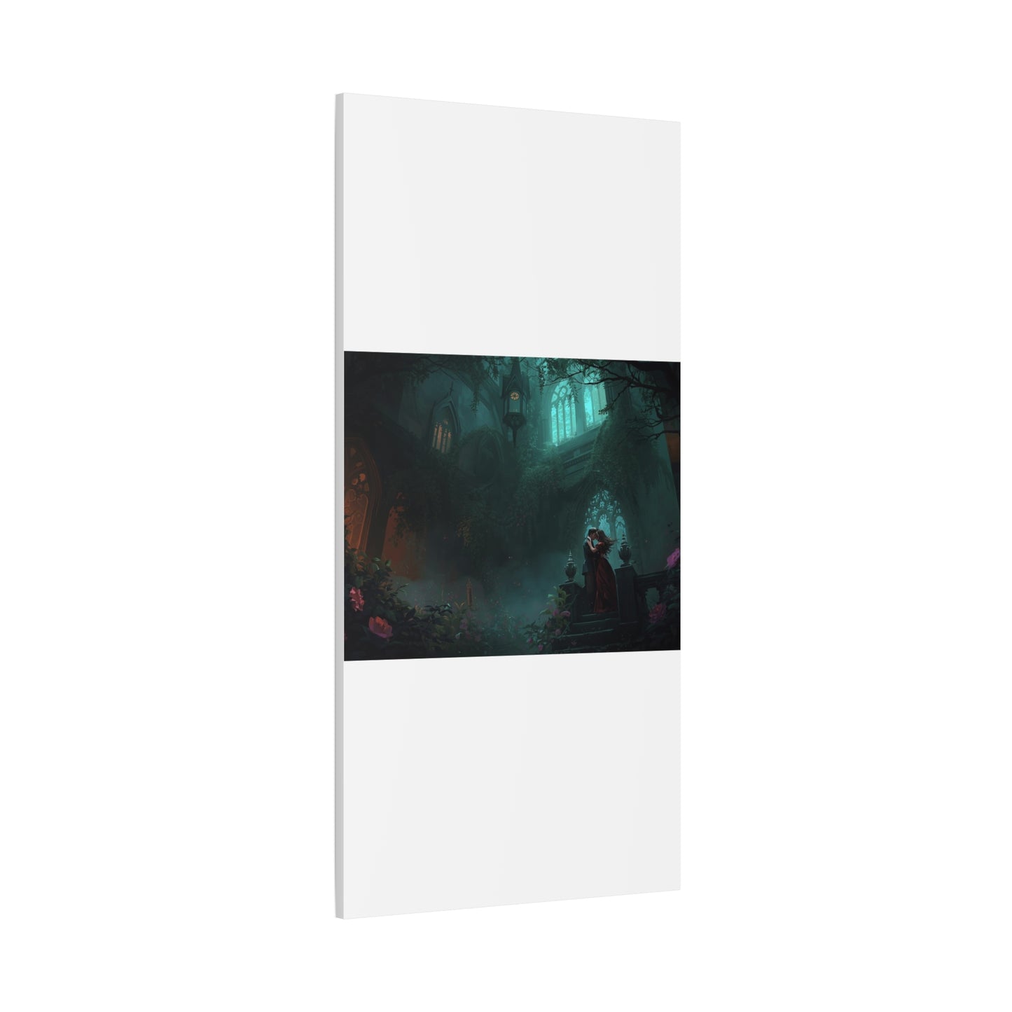 Gothic Romance Matte Canvas Wall Art — Enchanted Ruins with Lovers