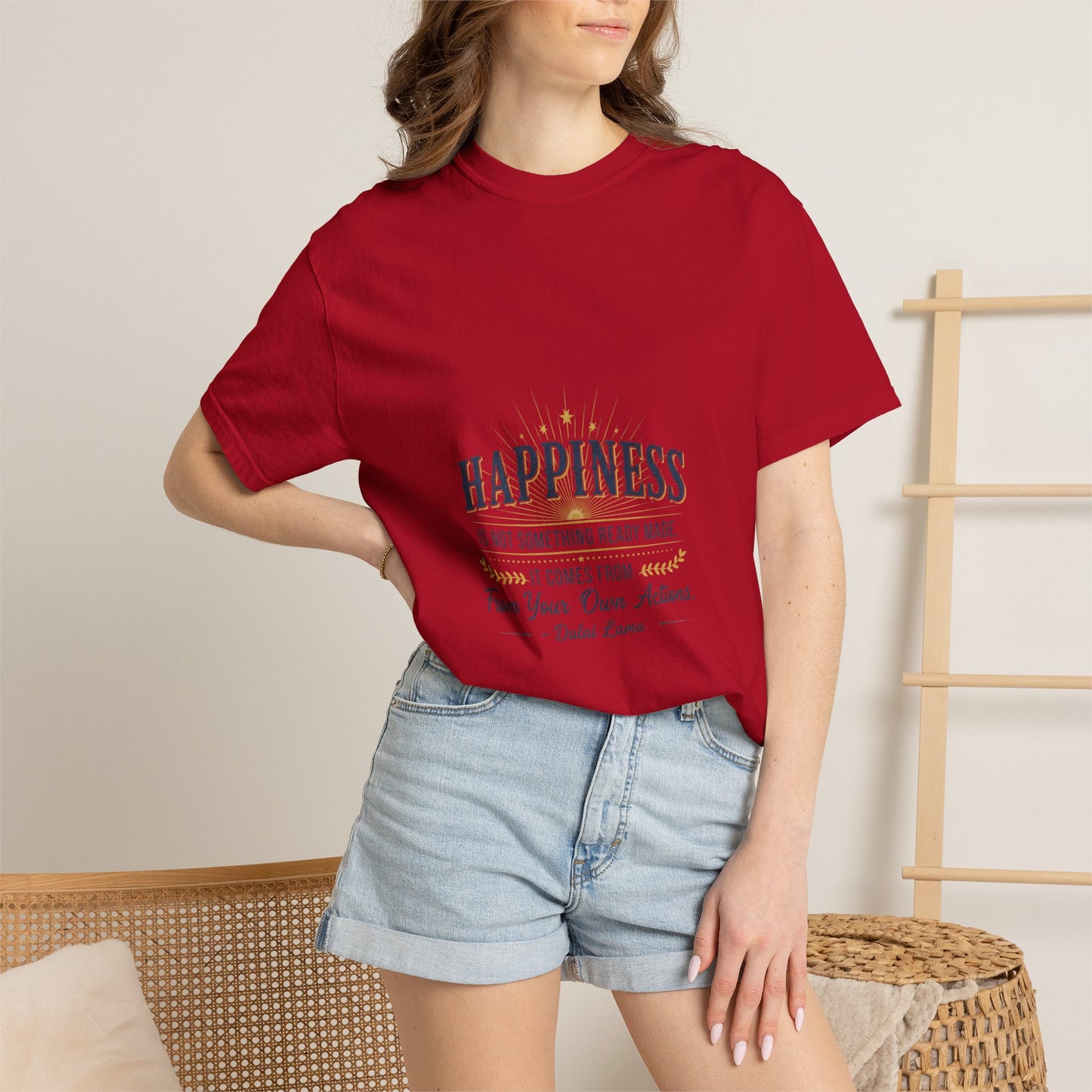 Happiness Quote T-Shirt — "Happiness is not something ready made" Inspirational Graphic Tee